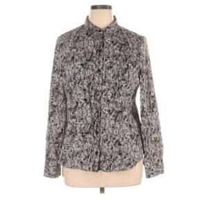 Dana Buchman Black & White Snakeskin Button Down Pattern Top XL